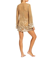 Antonio Melani Crochet Sea Shell Embellished Long Sleeve Dress Cover-Up