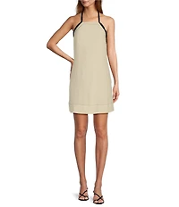 Antonio Melani Cyan Linen Blend Halter Neck Sleeveless A-Line Dress