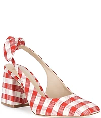 Antonio Melani Daisy Gingham Knot Slingback Block Heel Pumps