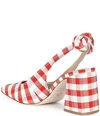 Antonio Melani Daisy Gingham Knot Slingback Block Heel Pumps