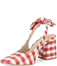 Antonio Melani Daisy Gingham Knot Slingback Block Heel Pumps