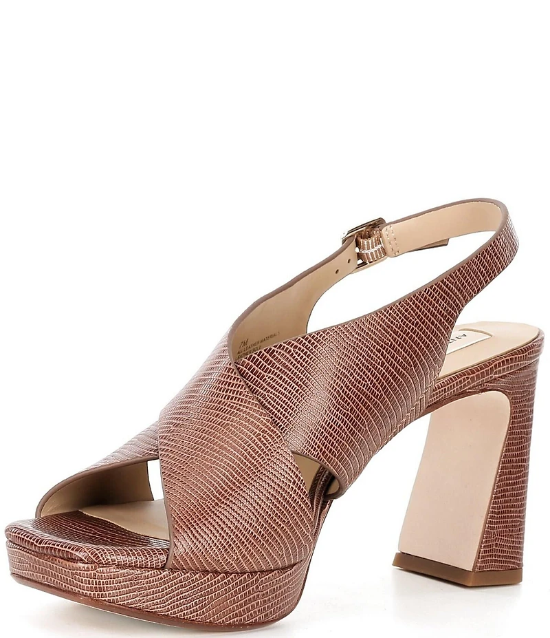 Antonio Melani Dana Stamped Leather Platform Xband Slingback Sandals
