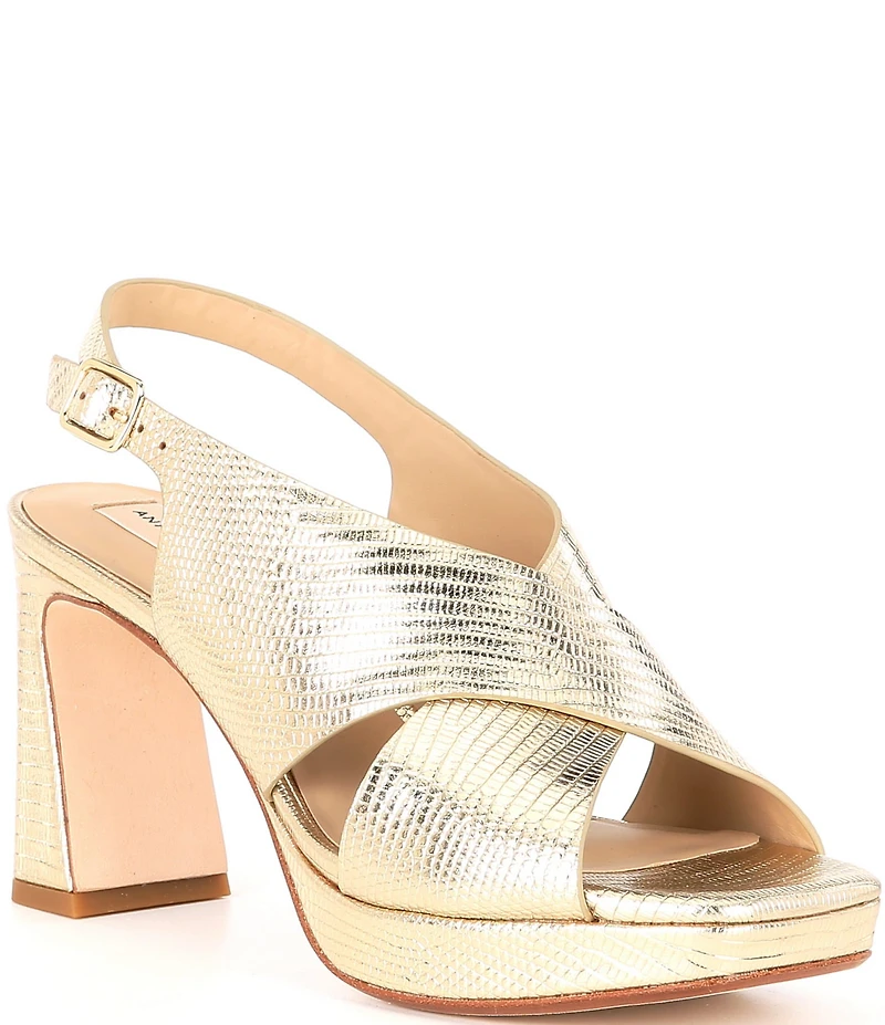 Antonio Melani Dana Stamped Leather Platform Xband Slingback Sandals