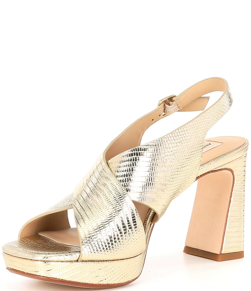 Antonio Melani Dana Stamped Leather Platform Xband Slingback Sandals