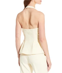Antonio Melani Danielle Button Front Sleeveless Halter V-Neckline Peplum Vest