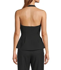 Antonio Melani Danielle Stretch Button Front Sleeveless Halter V-Neckline Peplum Vest