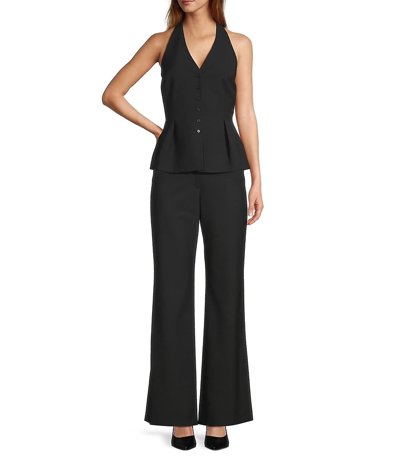 Antonio Melani Danielle Stretch Button Front Sleeveless Halter V-Neckline Peplum Vest