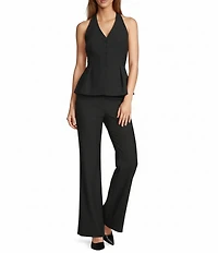 Antonio Melani Danielle Stretch Button Front Sleeveless Halter V-Neckline Peplum Vest
