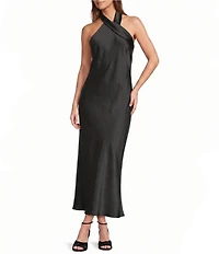 Antonio Melani Darah Black Satin Halter Neck Sleeveless Midi Dress