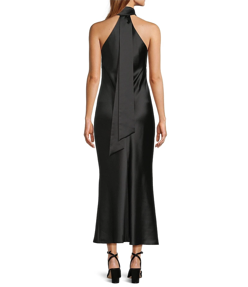Antonio Melani Darah Black Satin Halter Neck Sleeveless Midi Dress