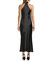 Antonio Melani Darah Black Satin Halter Neck Sleeveless Midi Dress
