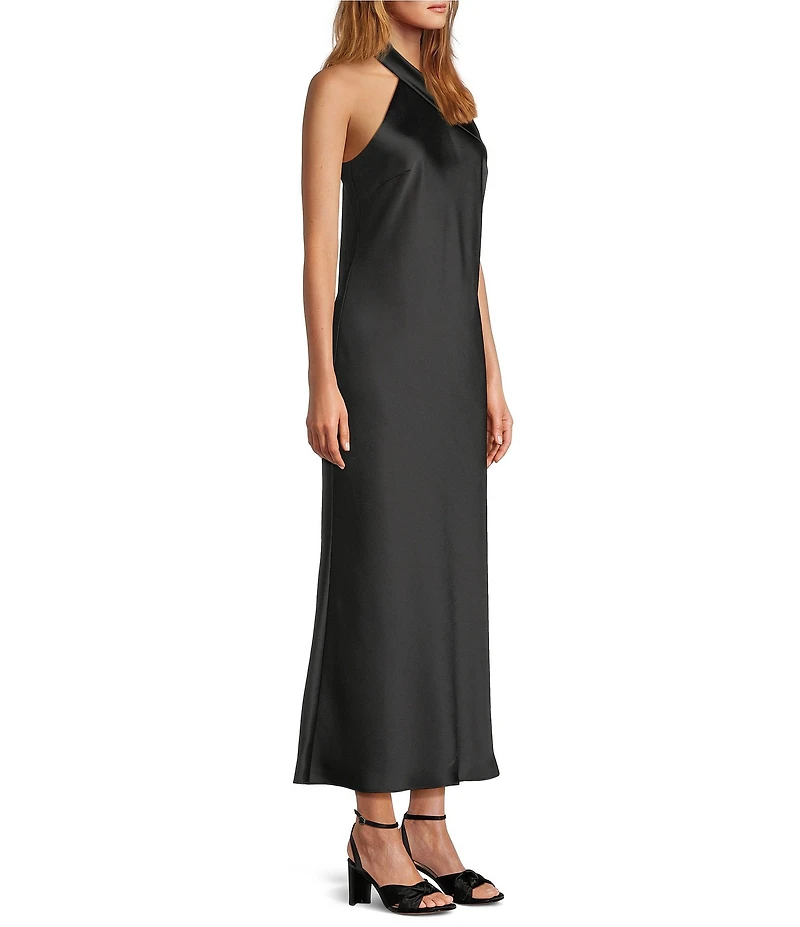Antonio Melani Darah Black Satin Halter Neck Sleeveless Midi Dress