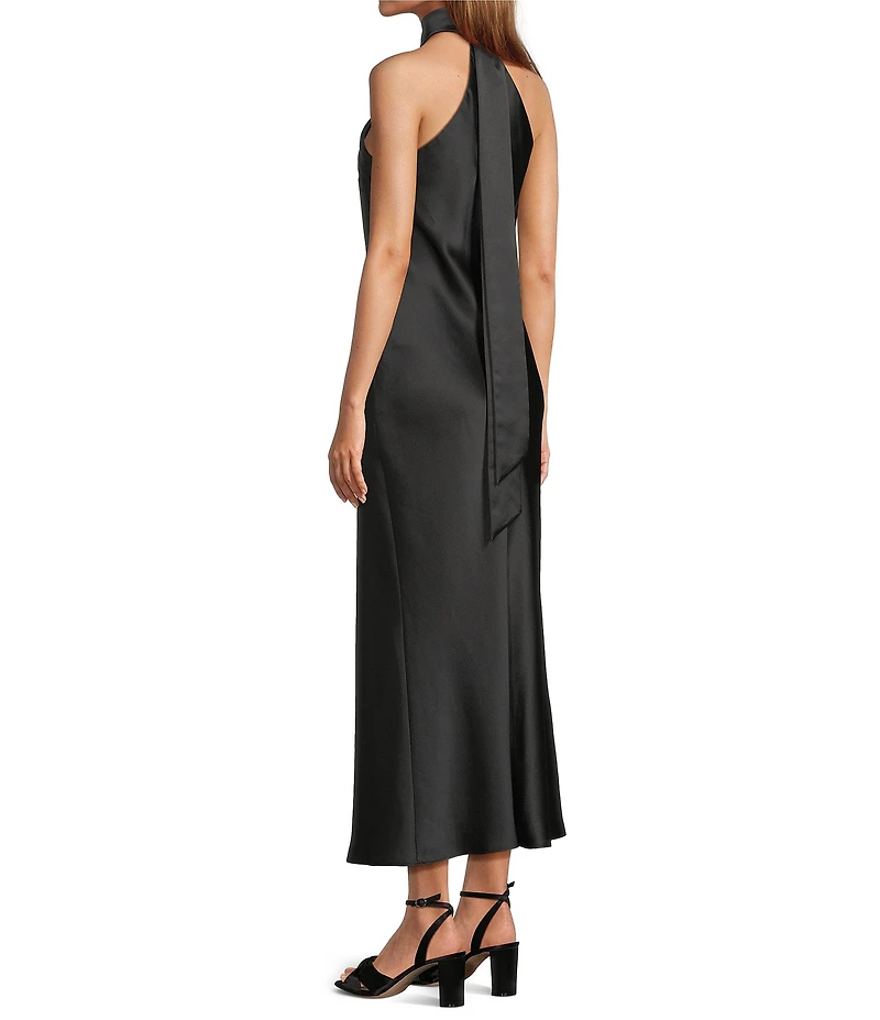 Antonio Melani Darah Black Satin Halter Neck Sleeveless Midi Dress