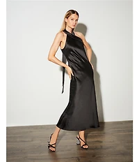 Antonio Melani Darah Black Satin Halter Neck Sleeveless Midi Dress