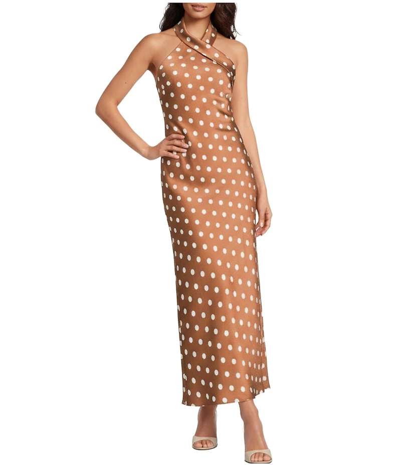 Antonio Melani Darah Printed Satin Halter Neck Sleeveless Maxi Dress