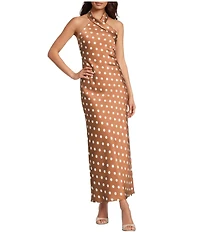 Antonio Melani Darah Printed Satin Halter Neck Sleeveless Maxi Dress