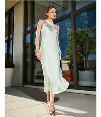 Antonio Melani Darah Satin Halter Neck Sleeveless Midi Dress