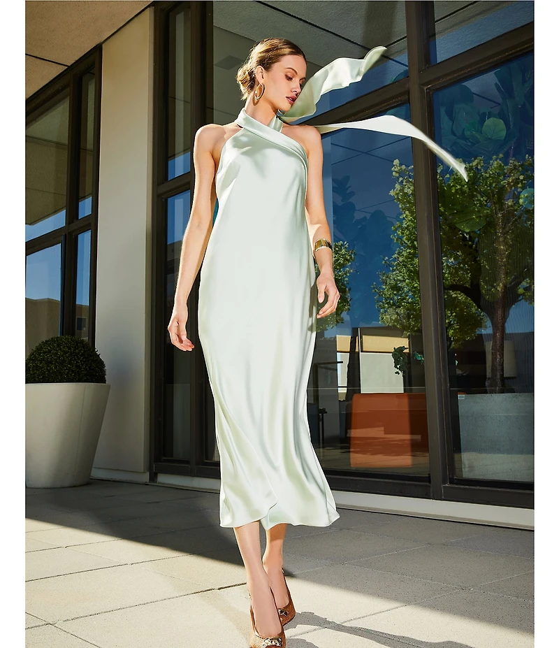 Antonio Melani Darah Satin Halter Neck Sleeveless Midi Dress