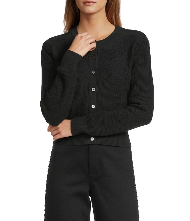 Antonio Melani Delphine Embroidered Button Front Long Sleeve Cardigan