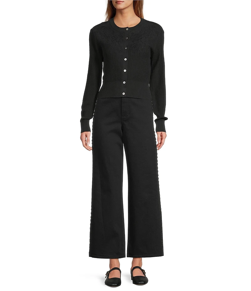 Antonio Melani Delphine Embroidered Button Front Long Sleeve Cardigan