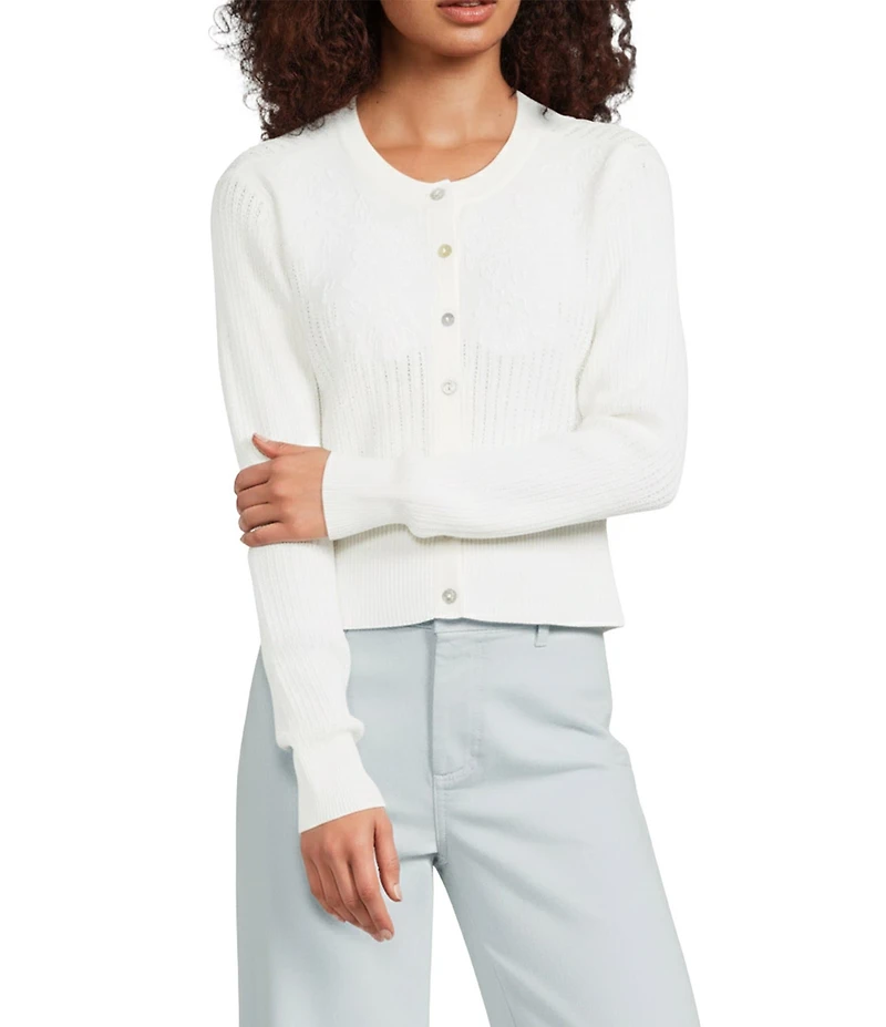 Antonio Melani Delphine Embroidered Button Front Long Sleeve Cardigan