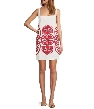 Antonio Melani Eliana Printed Linen Blend Square Neck Dress