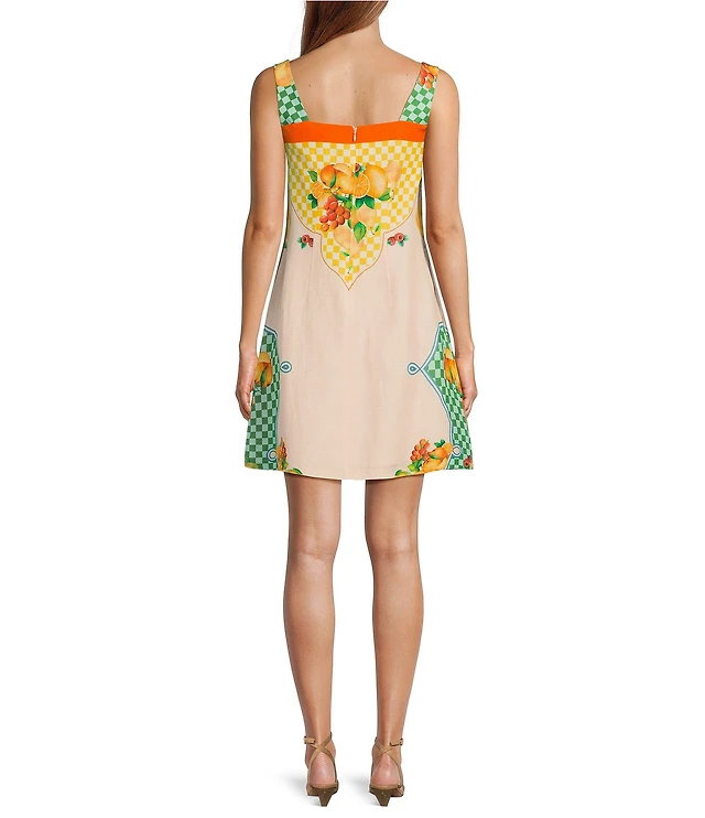 Antonio Melani Eliana Fruit Printed Linen Square Neck Sleeveless Dress |  Liberty Center