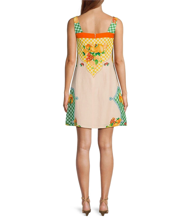 Antonio Melani Eliana Fruit Printed Linen Square Neck Sleeveless Dress