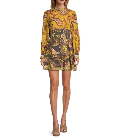 Antonio Melani Ellery Paisley Mock Neck Long Sleeve Dress
