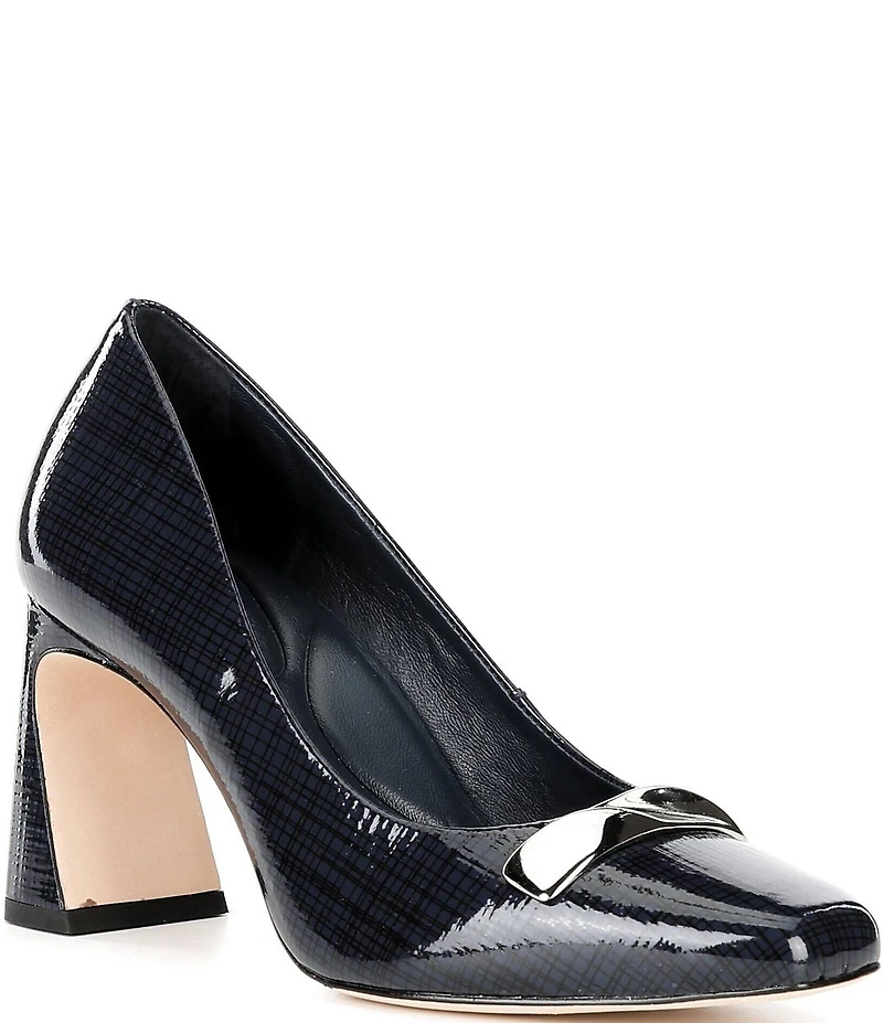 Antonio Melani Elsie Printed Patent Leather Ornamented Flared Heel Dress Pumps