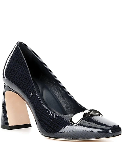 Antonio Melani Elsie Printed Patent Leather Ornamented Flared Heel Dress Pumps