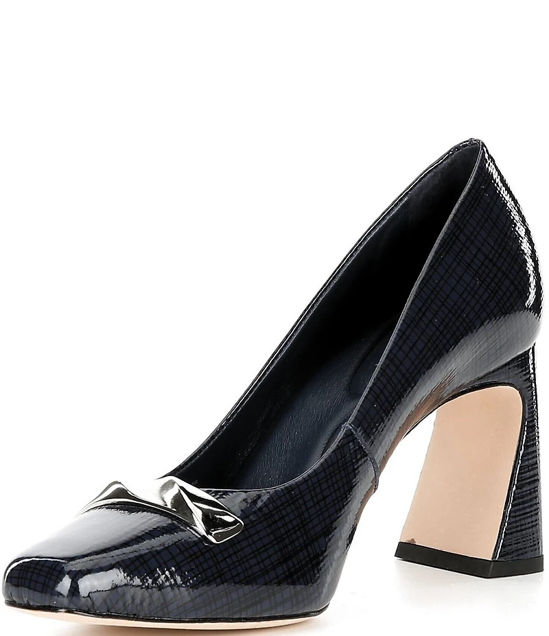 Antonio Melani Elsie Printed Patent Leather Ornamented Flared Heel Dress Pumps
