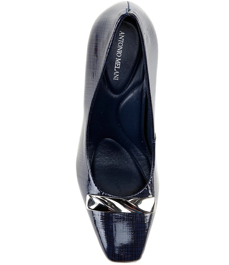 Antonio Melani Elsie Printed Patent Leather Ornamented Flared Heel Dress Pumps