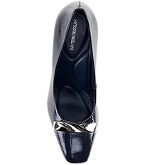 Antonio Melani Elsie Printed Patent Leather Ornamented Flared Heel Dress Pumps