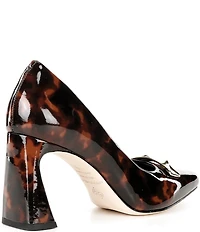 Antonio Melani Elsie Tortoise Patent Leather Ornamented Flared Heel Dress Pumps