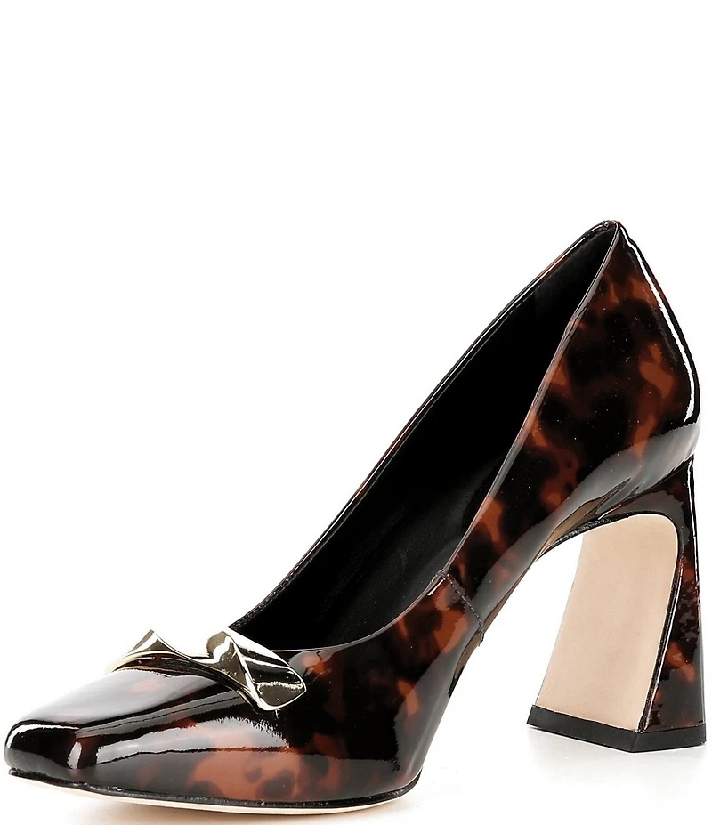 Antonio Melani Elsie Tortoise Patent Leather Ornamented Flared Heel Dress Pumps