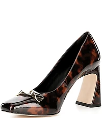 Antonio Melani Elsie Tortoise Patent Leather Ornamented Flared Heel Dress Pumps