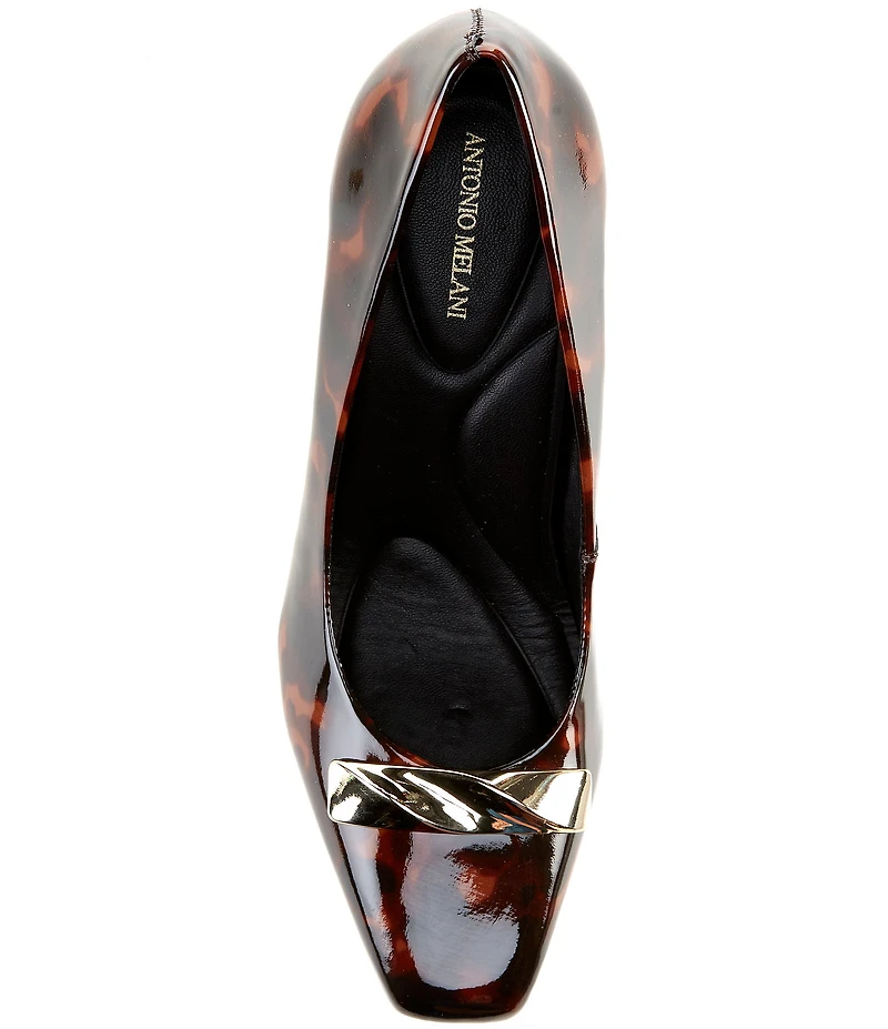 Antonio Melani Elsie Tortoise Patent Leather Ornamented Flared Heel Dress Pumps