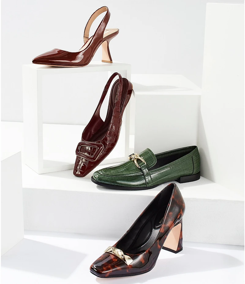 Antonio Melani Elsie Tortoise Patent Leather Ornamented Flared Heel Dress Pumps