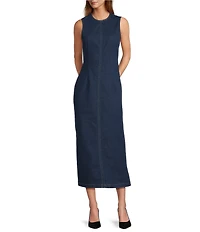 Antonio Melani Elvira Stretch Denim Round Neck Sleeveless Sheath Midi Dress