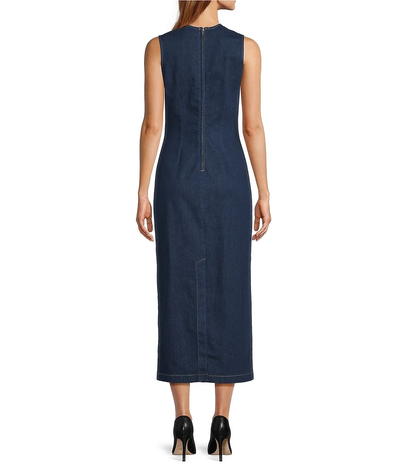 Antonio Melani Elvira Stretch Denim Round Neck Sleeveless Sheath Midi Dress