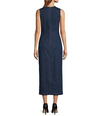 Antonio Melani Elvira Stretch Denim Round Neck Sleeveless Sheath Midi Dress