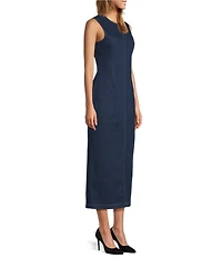 Antonio Melani Elvira Stretch Denim Round Neck Sleeveless Sheath Midi Dress