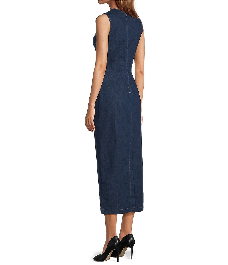 Antonio Melani Elvira Stretch Denim Round Neck Sleeveless Sheath Midi Dress