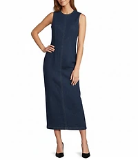 Antonio Melani Elvira Stretch Denim Round Neck Sleeveless Sheath Midi Dress