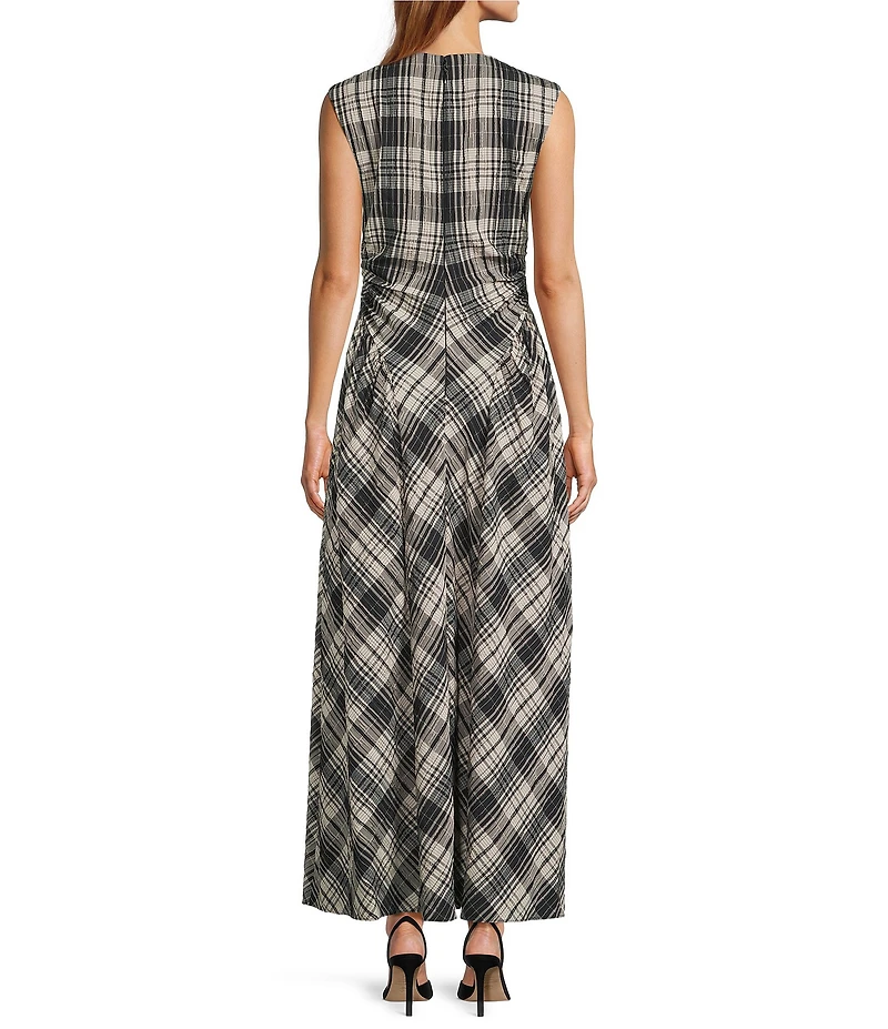 Antonio Melani Erica Sleeveless Boat Neck Plaid Fit and Flare Maxi Dress
