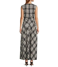 Antonio Melani Erica Sleeveless Boat Neck Plaid Fit and Flare Maxi Dress