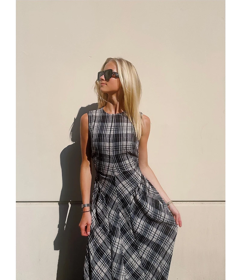 Antonio Melani Erica Sleeveless Boat Neck Plaid Fit and Flare Maxi Dress