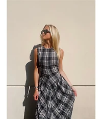 Antonio Melani Erica Sleeveless Boat Neck Plaid Fit and Flare Maxi Dress