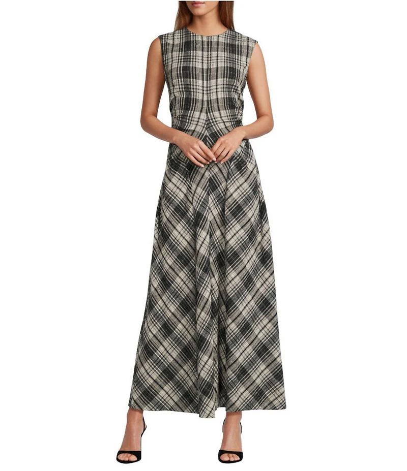 Antonio Melani Erica Sleeveless Boat Neck Plaid Fit and Flare Maxi Dress